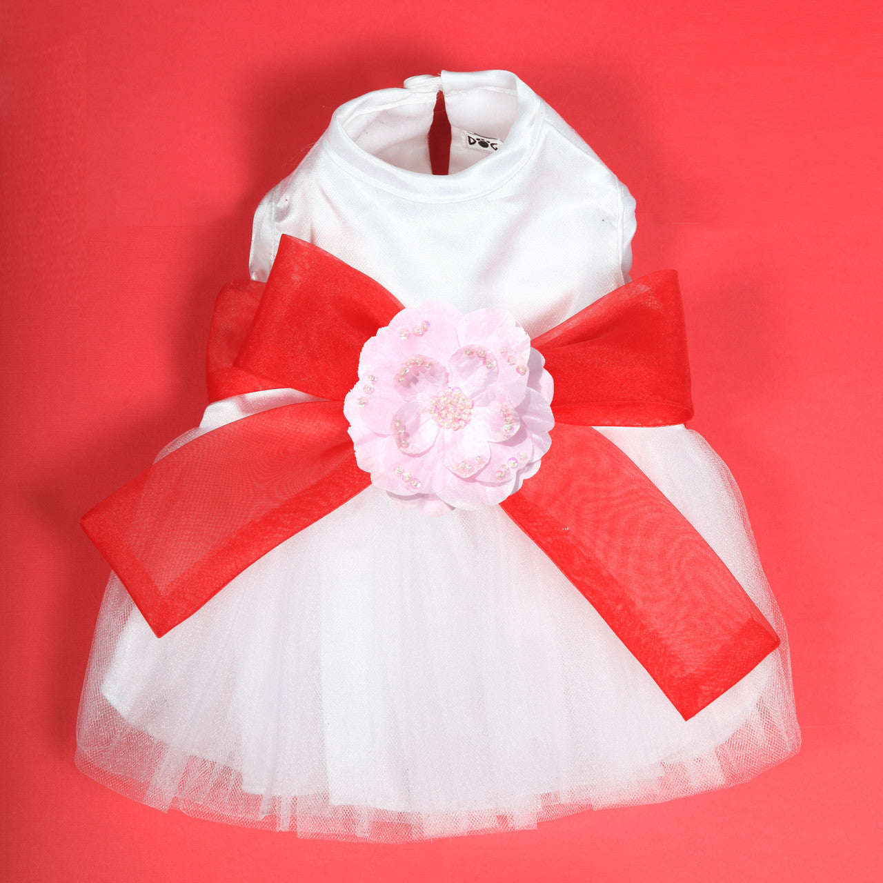 The Madeleine Harness Dog Dress with Red Sash