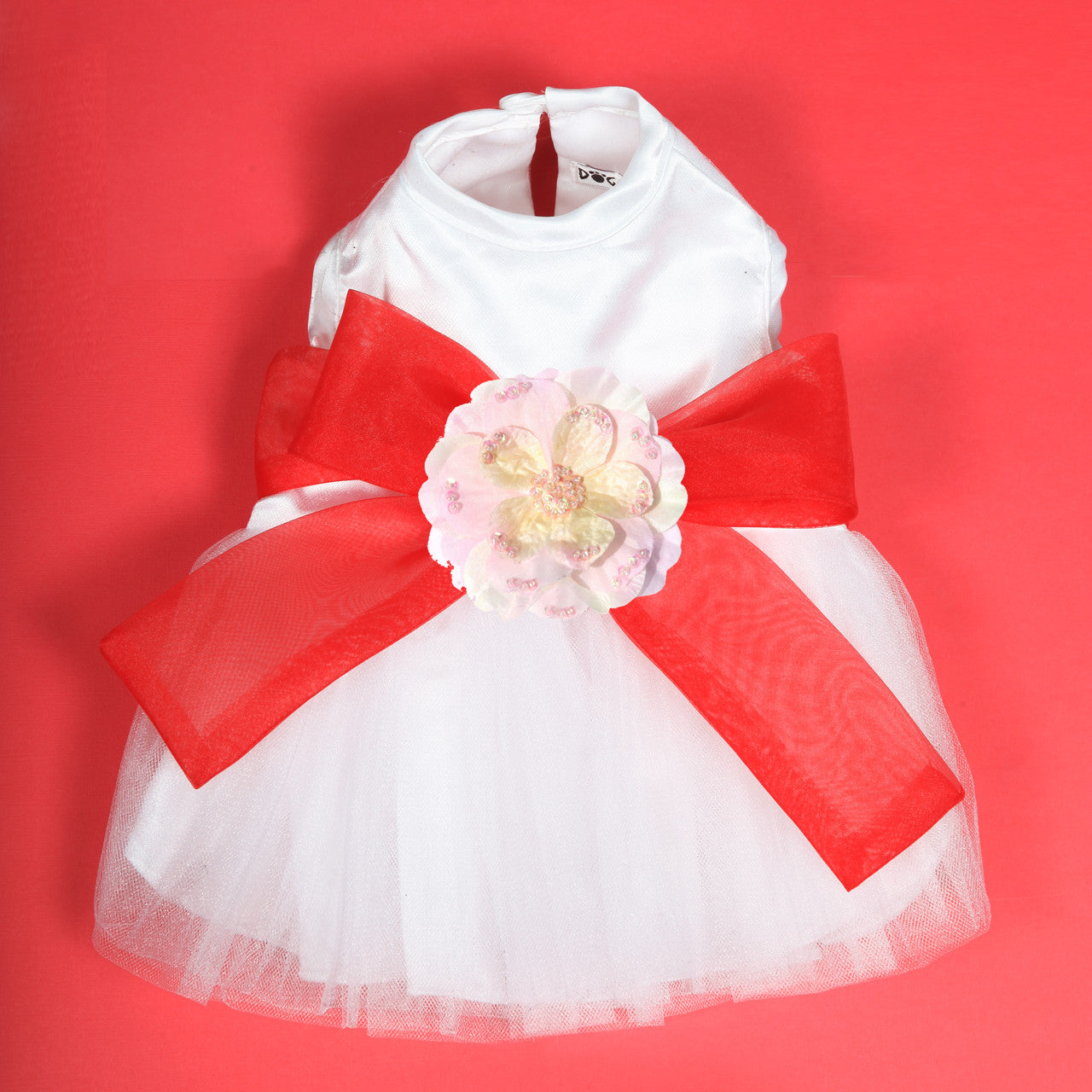 The Madeleine Harness Dog Dress with Red Sash