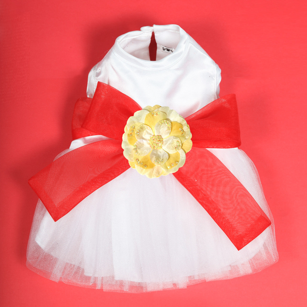 The Madeleine Harness Dog Dress with Red Sash