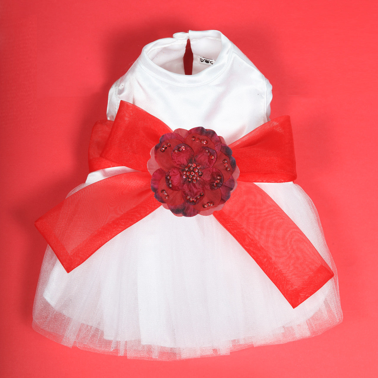 The Madeleine Harness Dog Dress with Red Sash