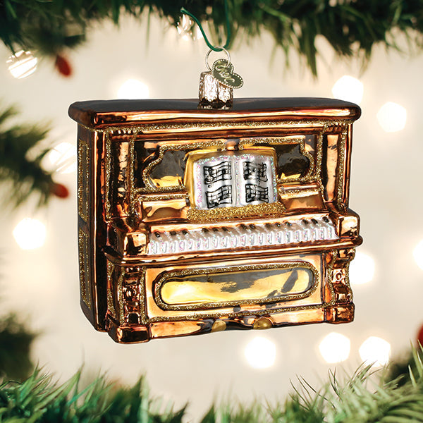 Old World Christmas: Brown Upright Piano Christmas Ornament