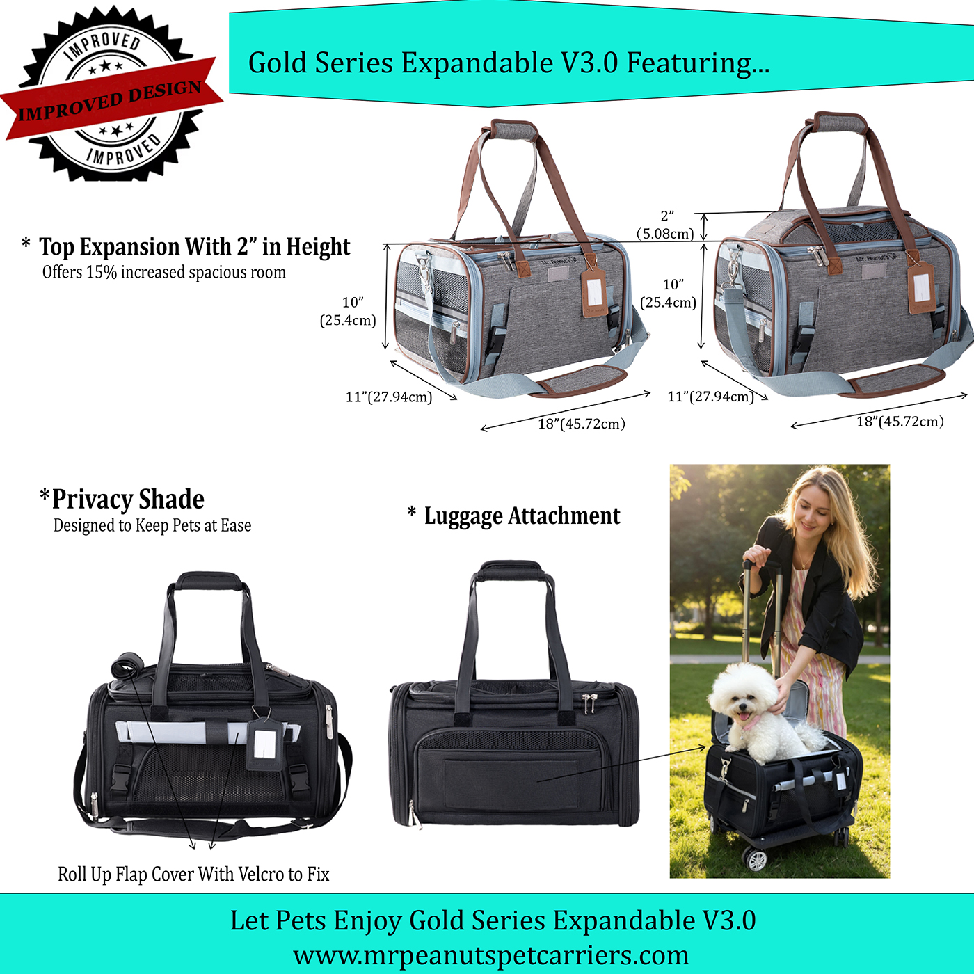 Mr. Peanuts Gold Series Standard Size Airline Compliant Expandable Pet Carrier