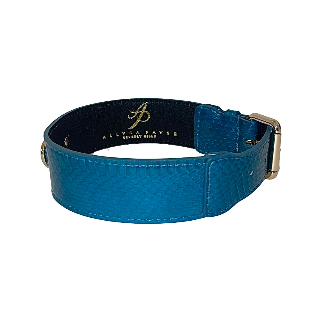 Allysa Payne Dark Turquoise Classic Style Snake Dog Collar With Classic Gold Hardware