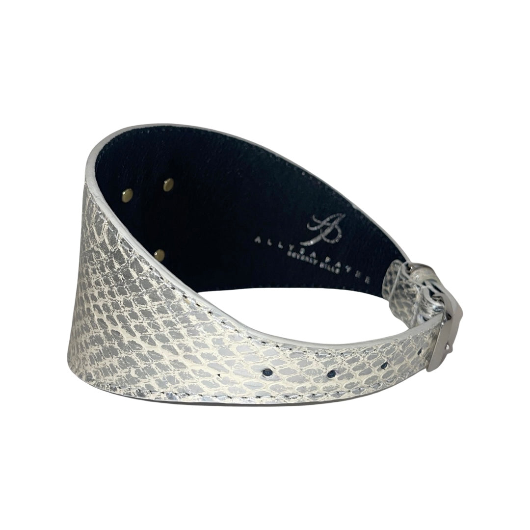 Allysa Payne Glamorous Silver Snake With our Custom Swarovski Crystal Rivet Dog Collar