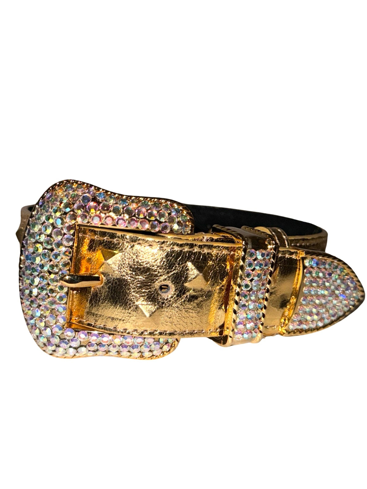 Allysa Payne Glam Gold Embossed Studded Italian Leather With Our Custom Swarovski Crystal Buckle