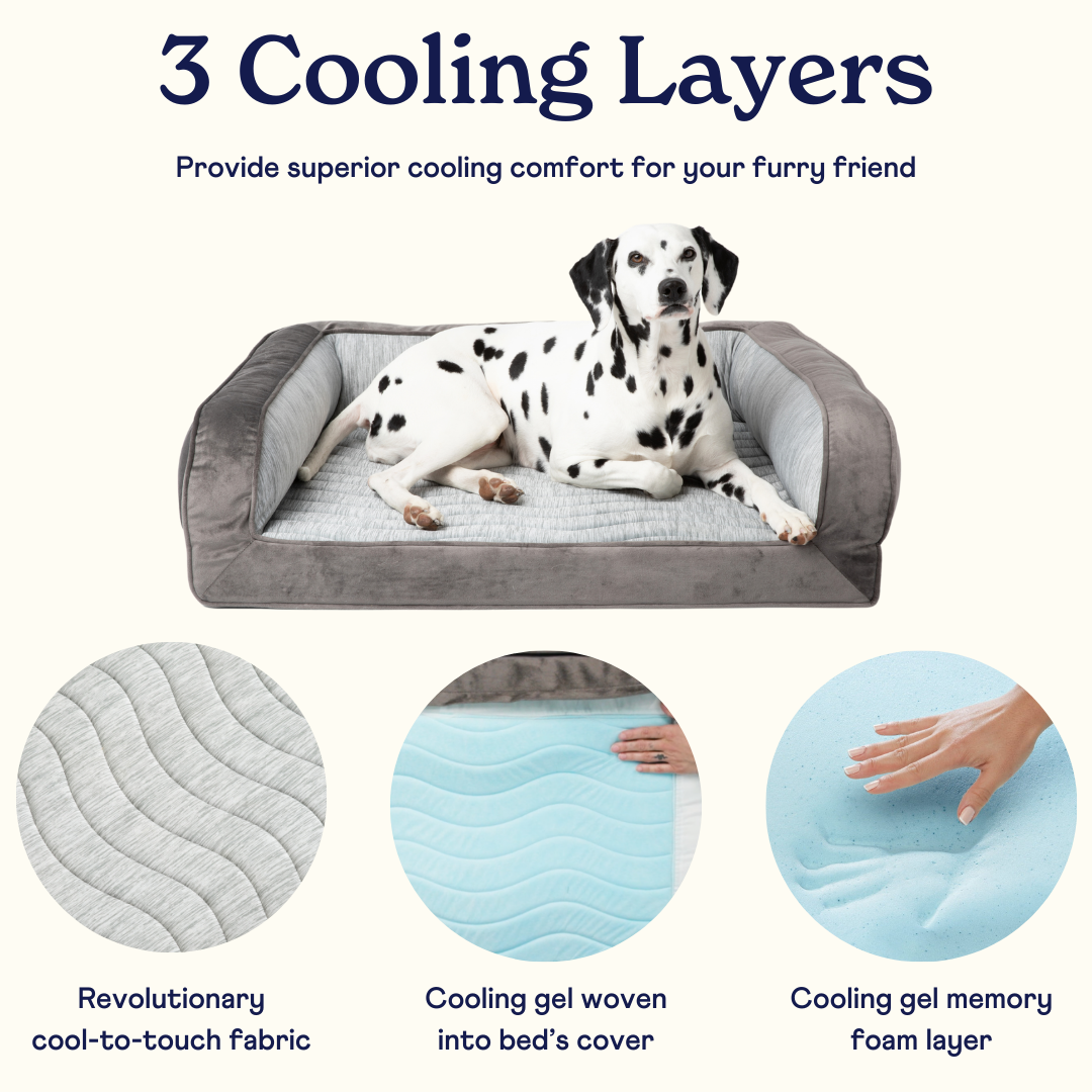 PupChill Cooling Bolster Dog Bed Waterproof Blanket Bundle Arctic Grey