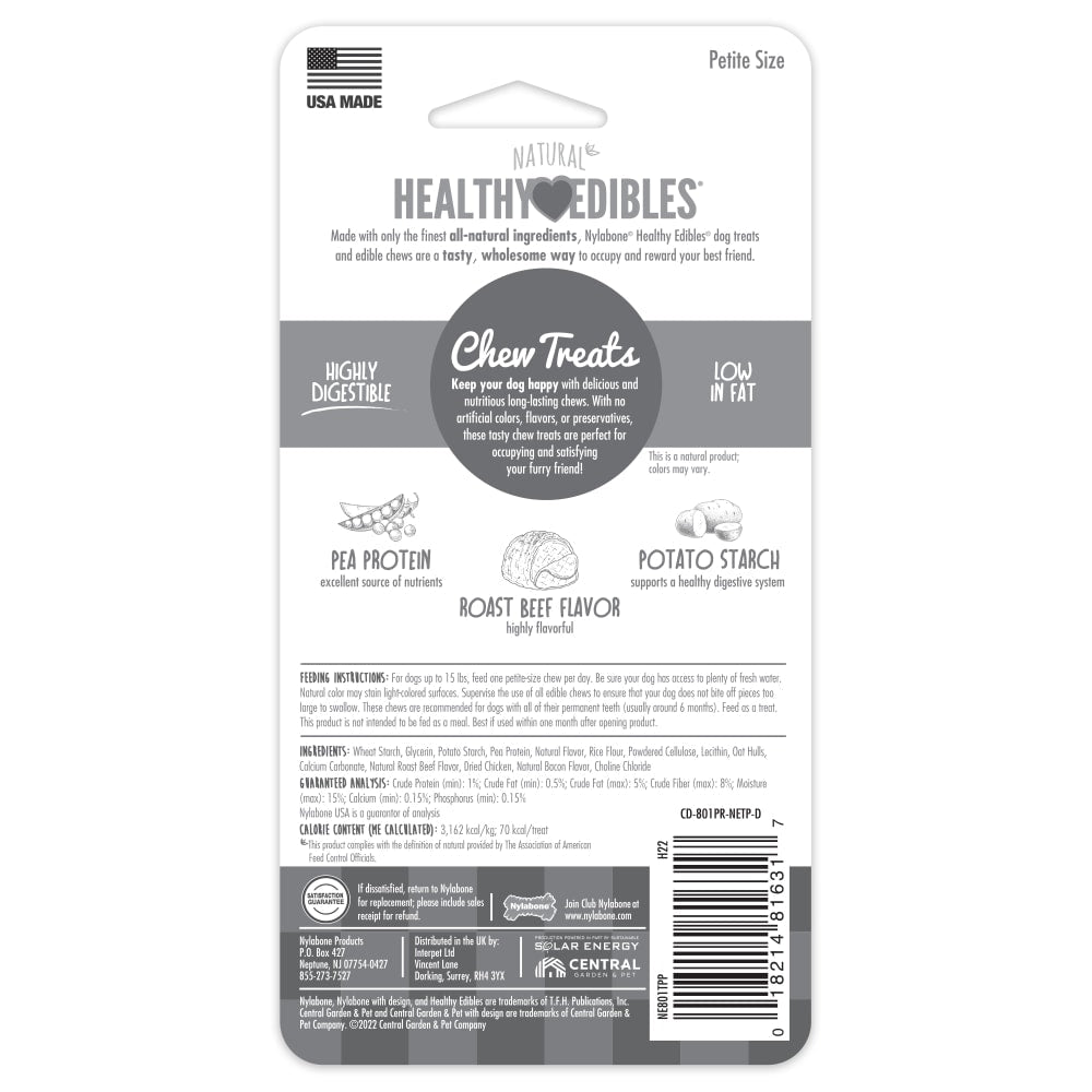 Nylabone Healthy Edibles All-Natural Long Lasting Roast Beef Dog Chew Treats (1.5oz) - HT Animal Supply