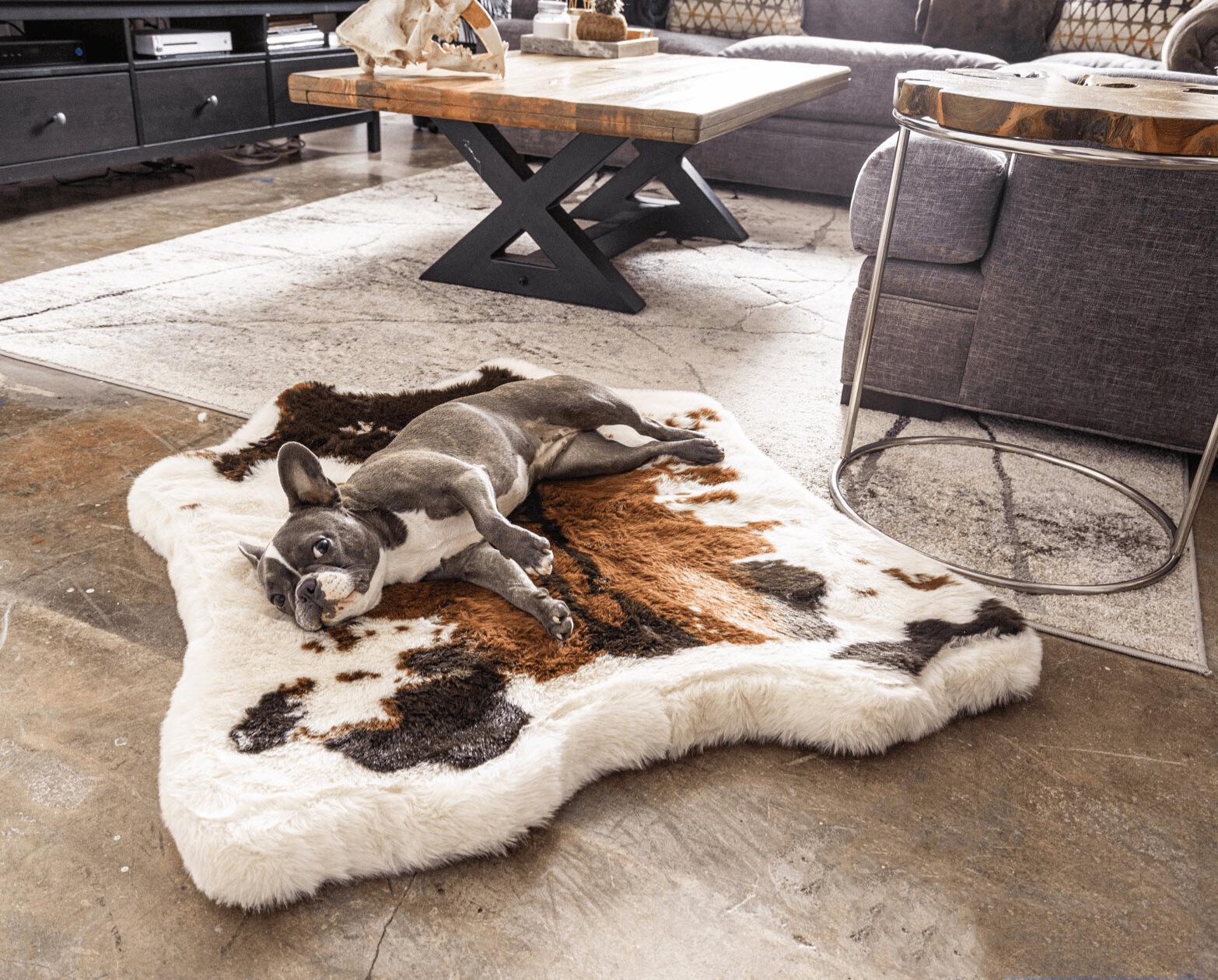 PupRug Animal Print Memory Foam Dog Bed Brown Faux Cowhide