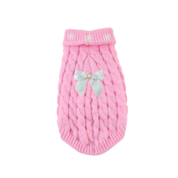 Pearl Bow Cable Knit Dog Sweater - Luxe Winter Petwear