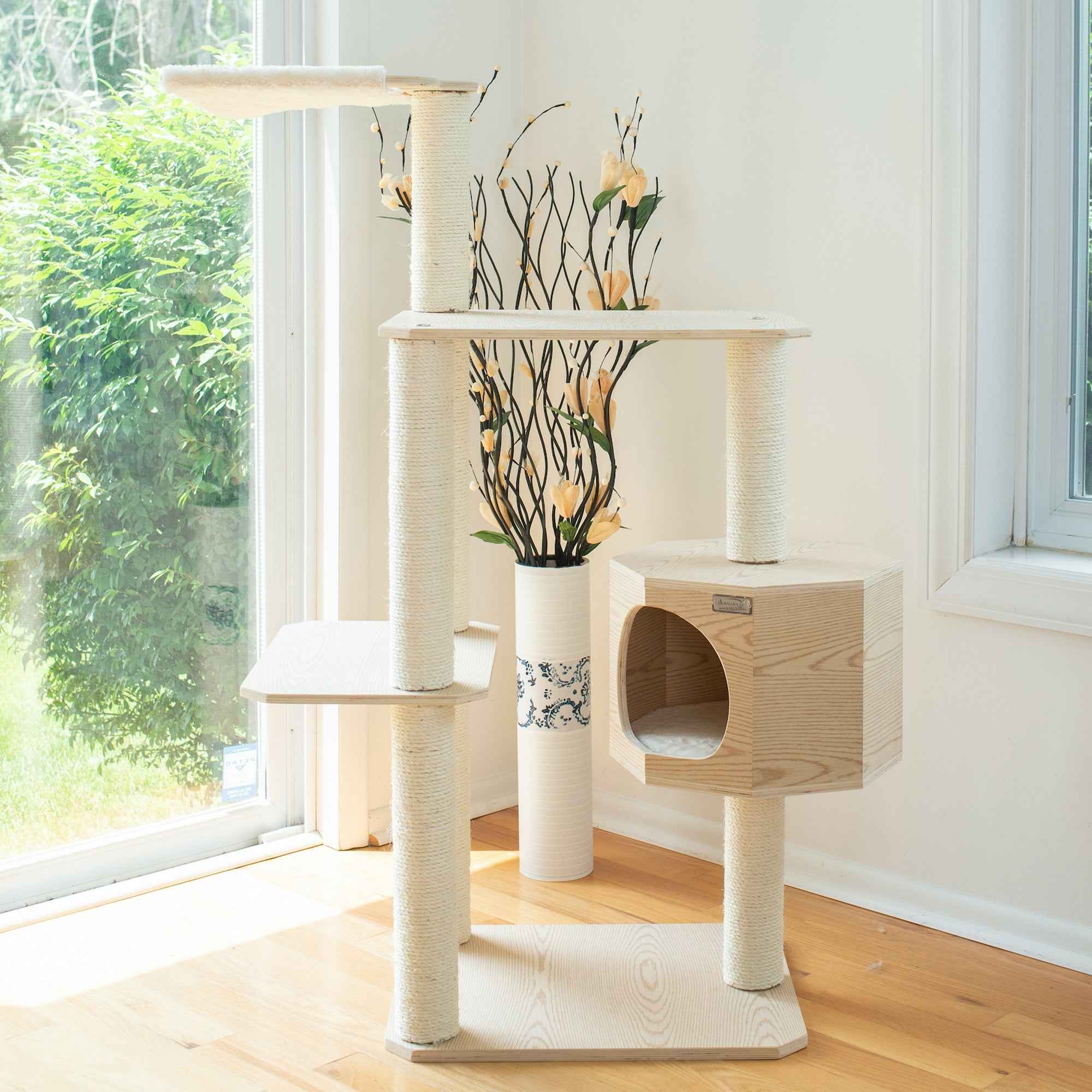 Armarkat Premium Scots Pine 54-Inch Cat Tree With Three Levels Perch Condo