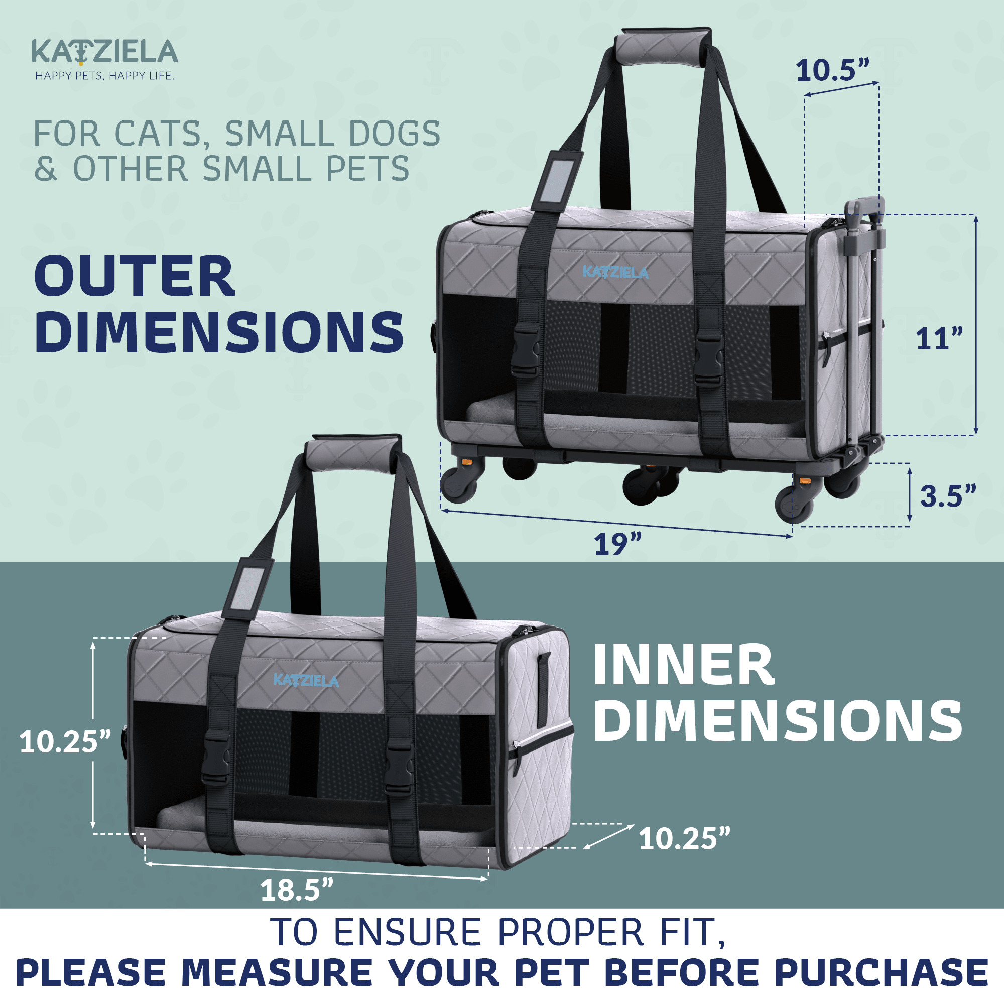 Quilted Chariot Pet Carrier With Removable Wheels and Telescopic Handle | HT Animal Supply