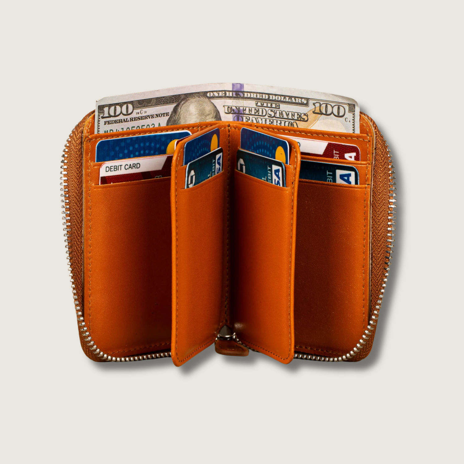 Premium Leather Zipper Wallet Caramel Brown Anniston