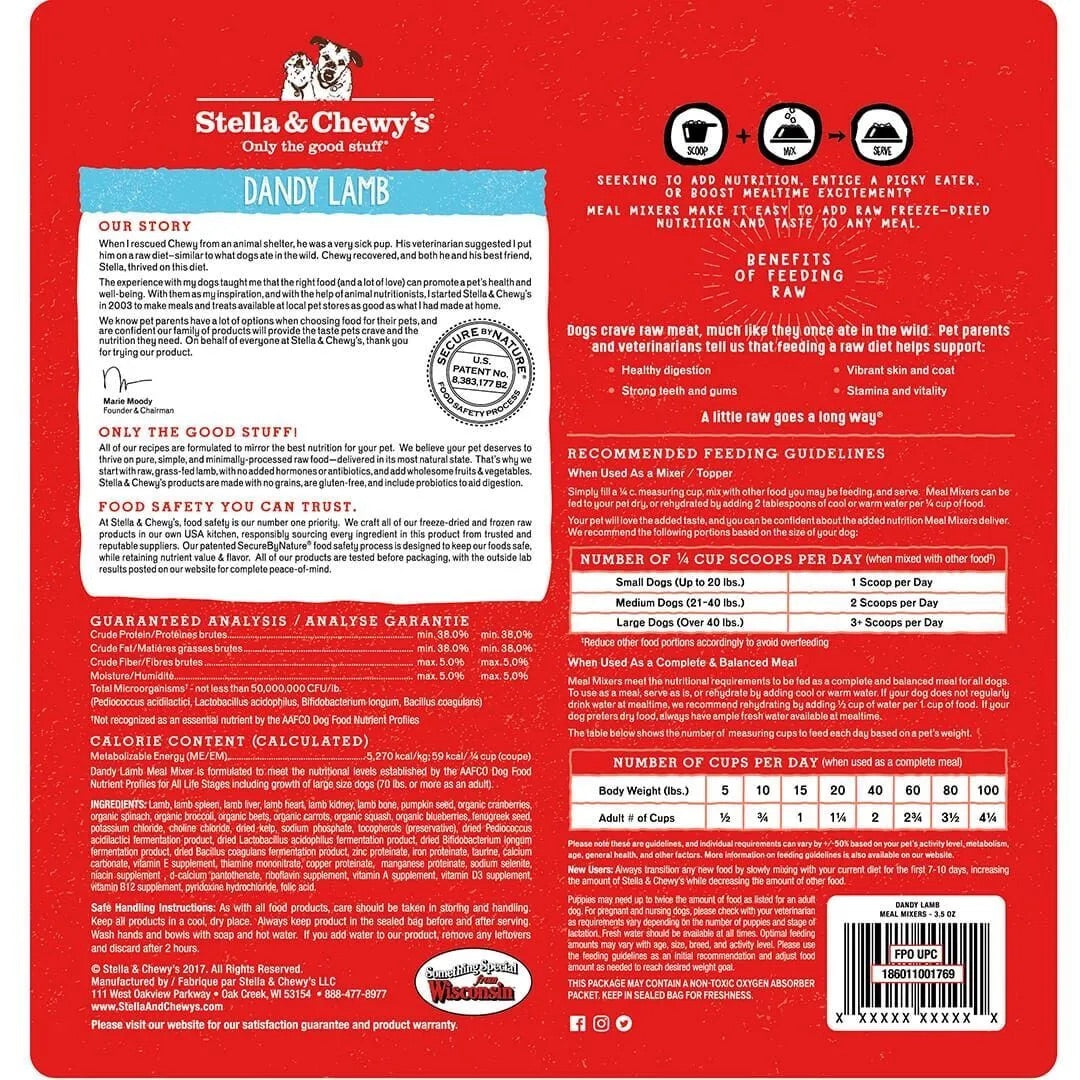 Stella & Chewys Freeze Dried Meal Mixers Lamb Dog Food (18oz)