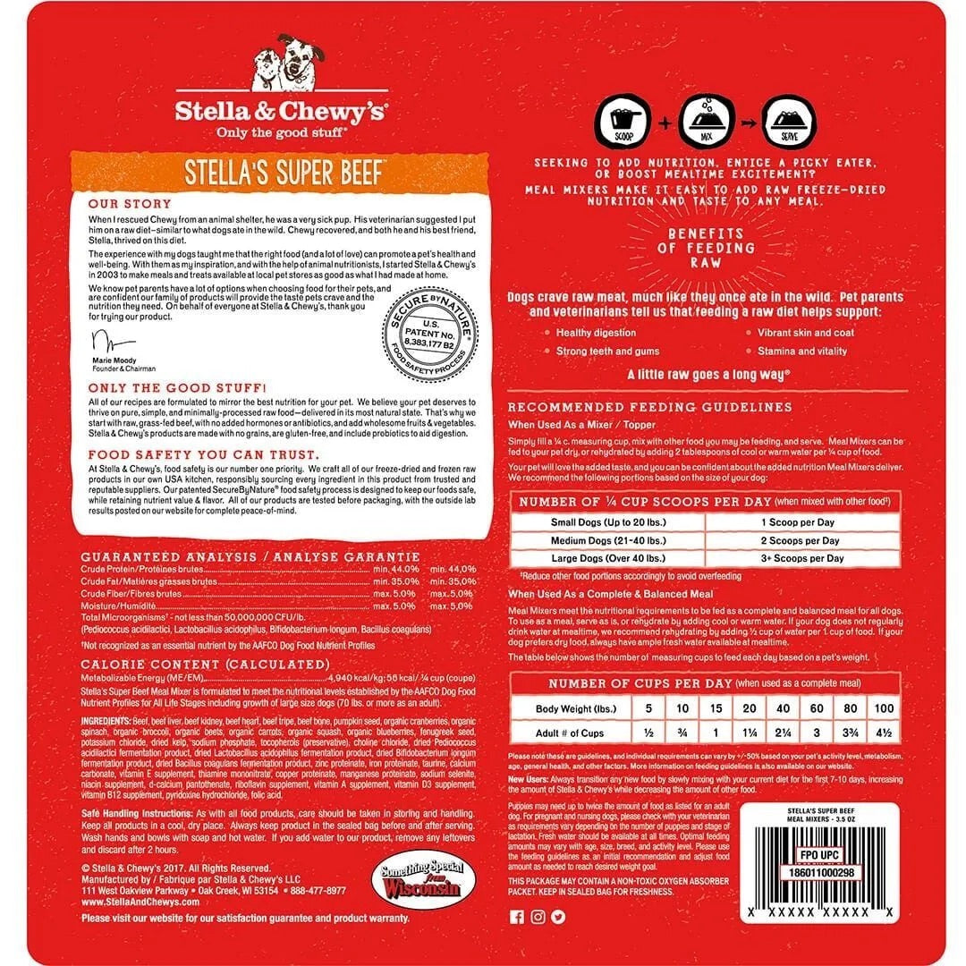 Stella & Chewys Freeze Dried Meal Mixers Beef Dog Food (18oz)