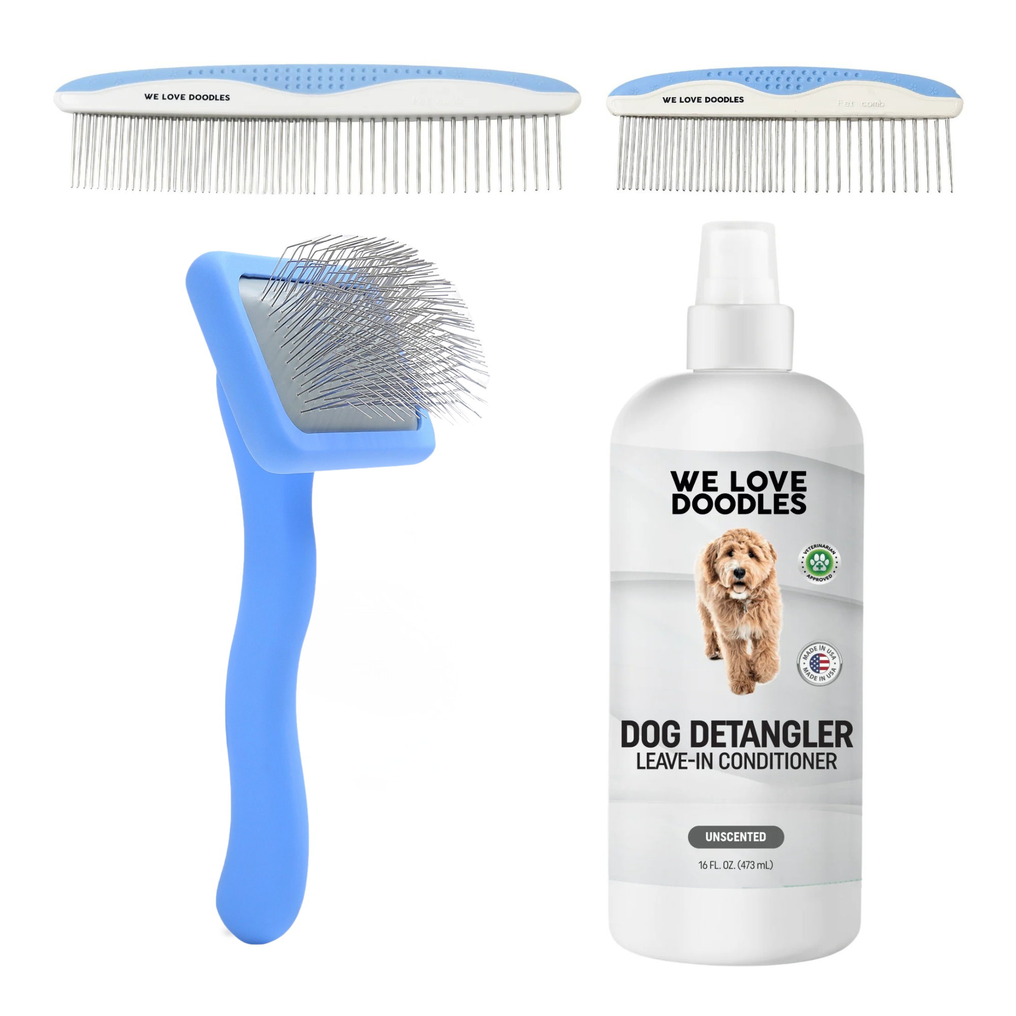Unscented Grooming Starter Pack (Brush, Combs & Detangler)