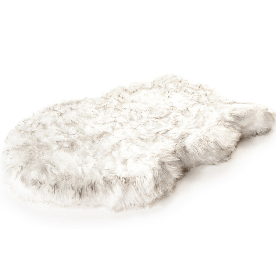 Puprug Faux Fur Orthopedic Dog Bed Curve White with Brown Accents