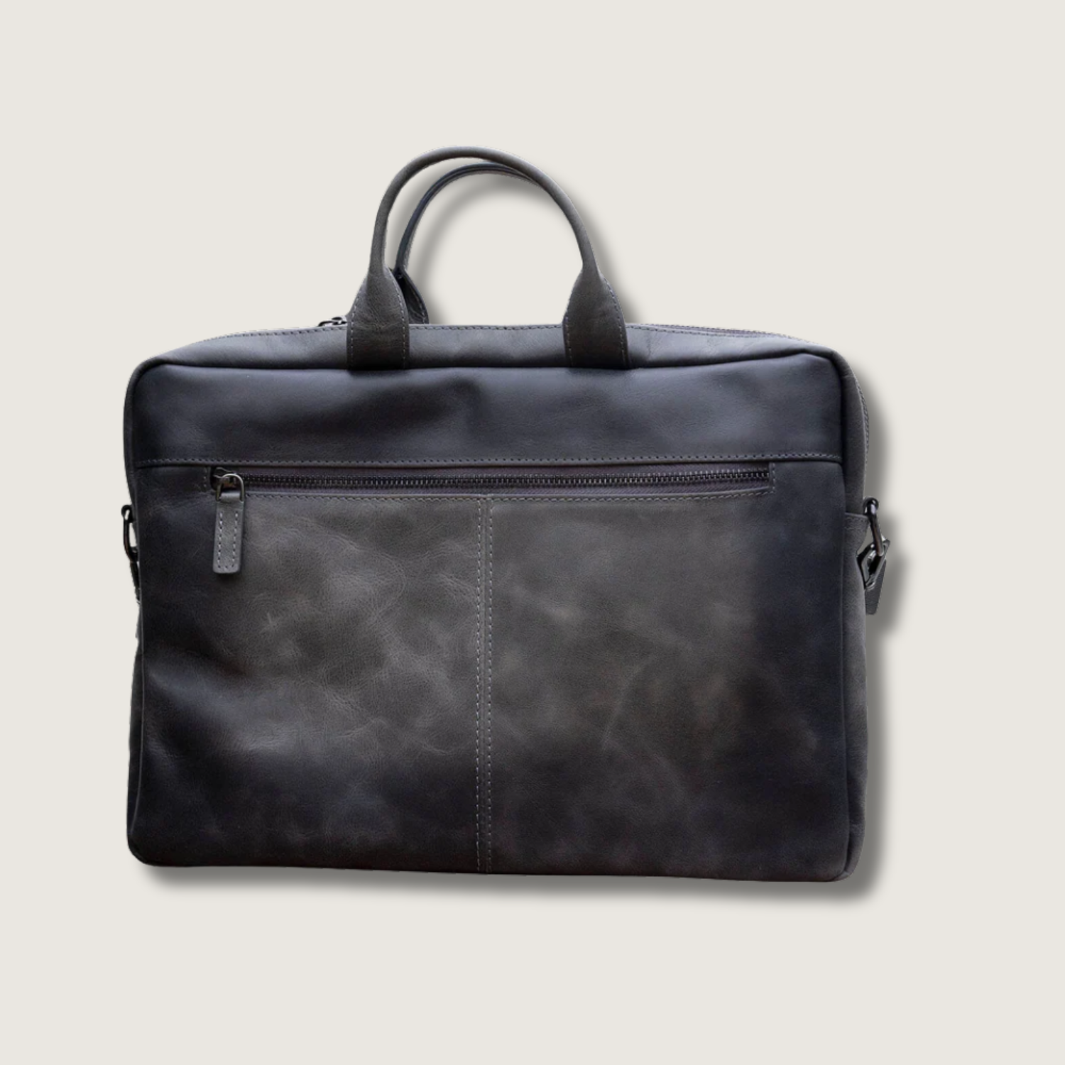 Classic Leather Laptop Bag Grey Hollywood