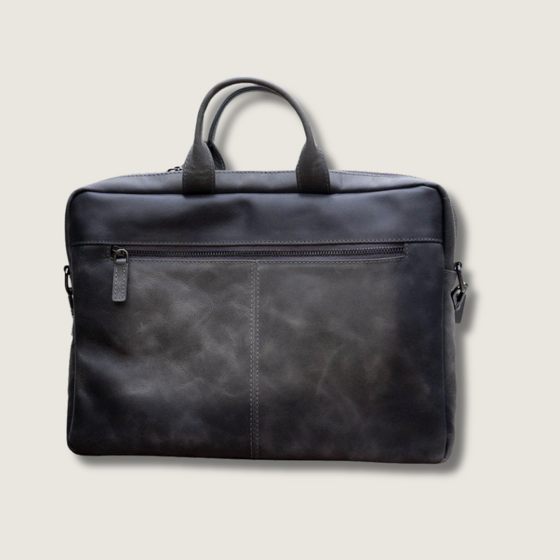 Classic Leather Laptop Bag Grey Hollywood