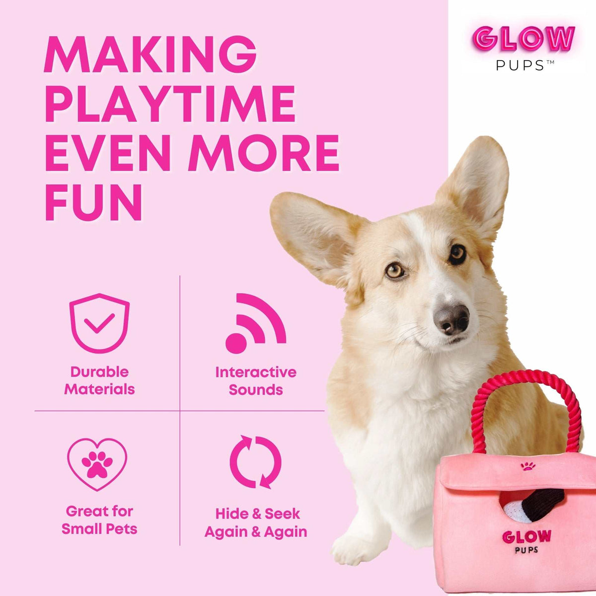 Glow Pups: Pink Purse Hide and Seek Plush Dog Toy Set