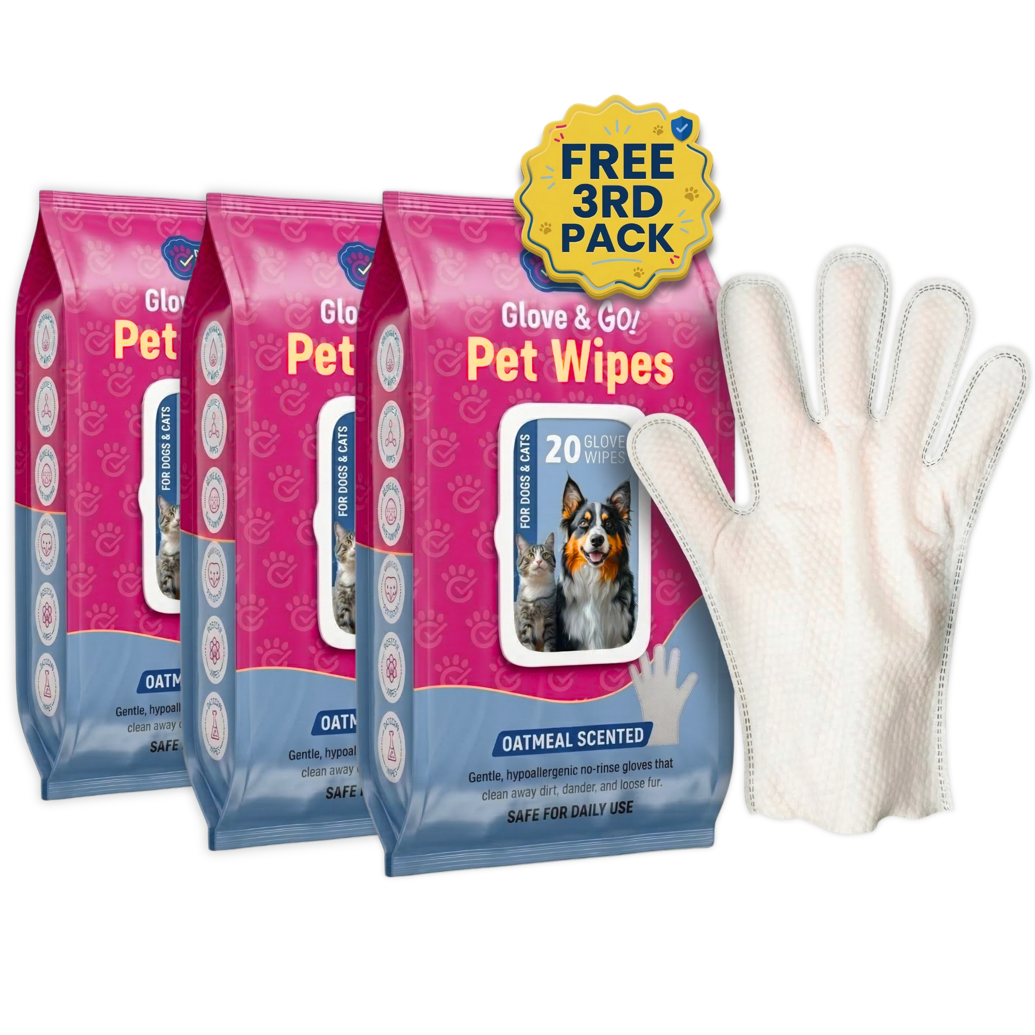 Glove & Go! Glove Grooming Wipes for Dogs & Cats (20 Count)