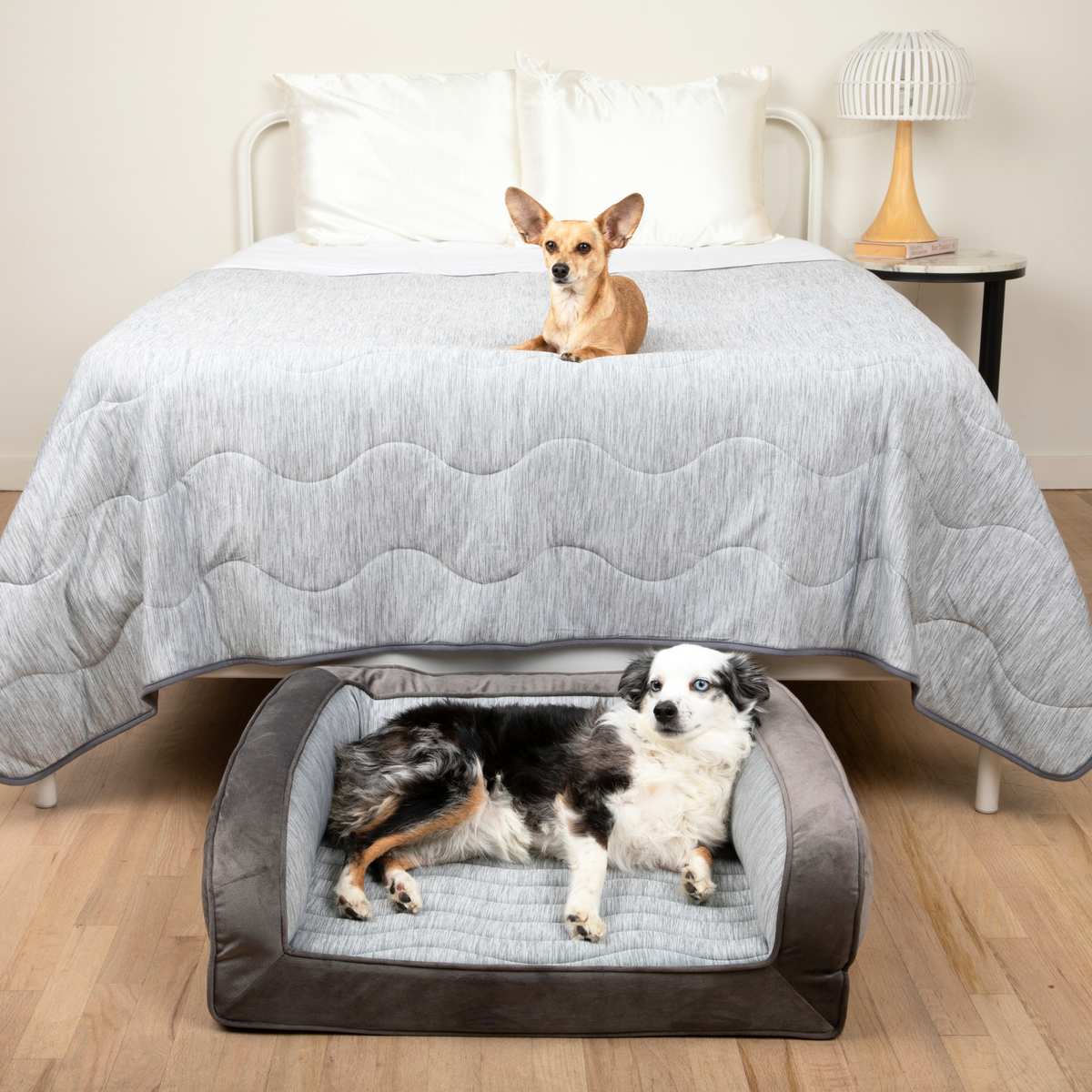 PupChill Cooling Bolster Dog Bed Waterproof Blanket Bundle Arctic Grey