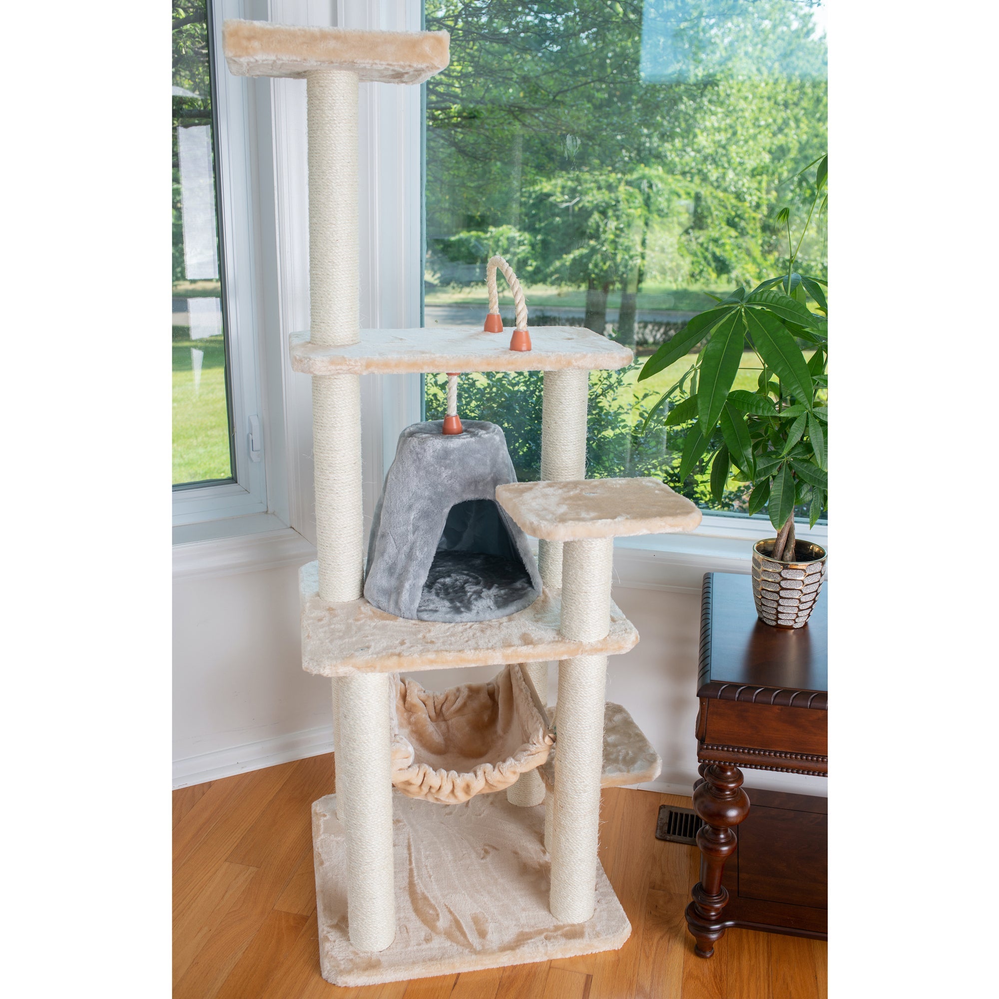 Armarkat 65" Cat Tree With Sisal Rope Hammock soft-side playhouse A6501