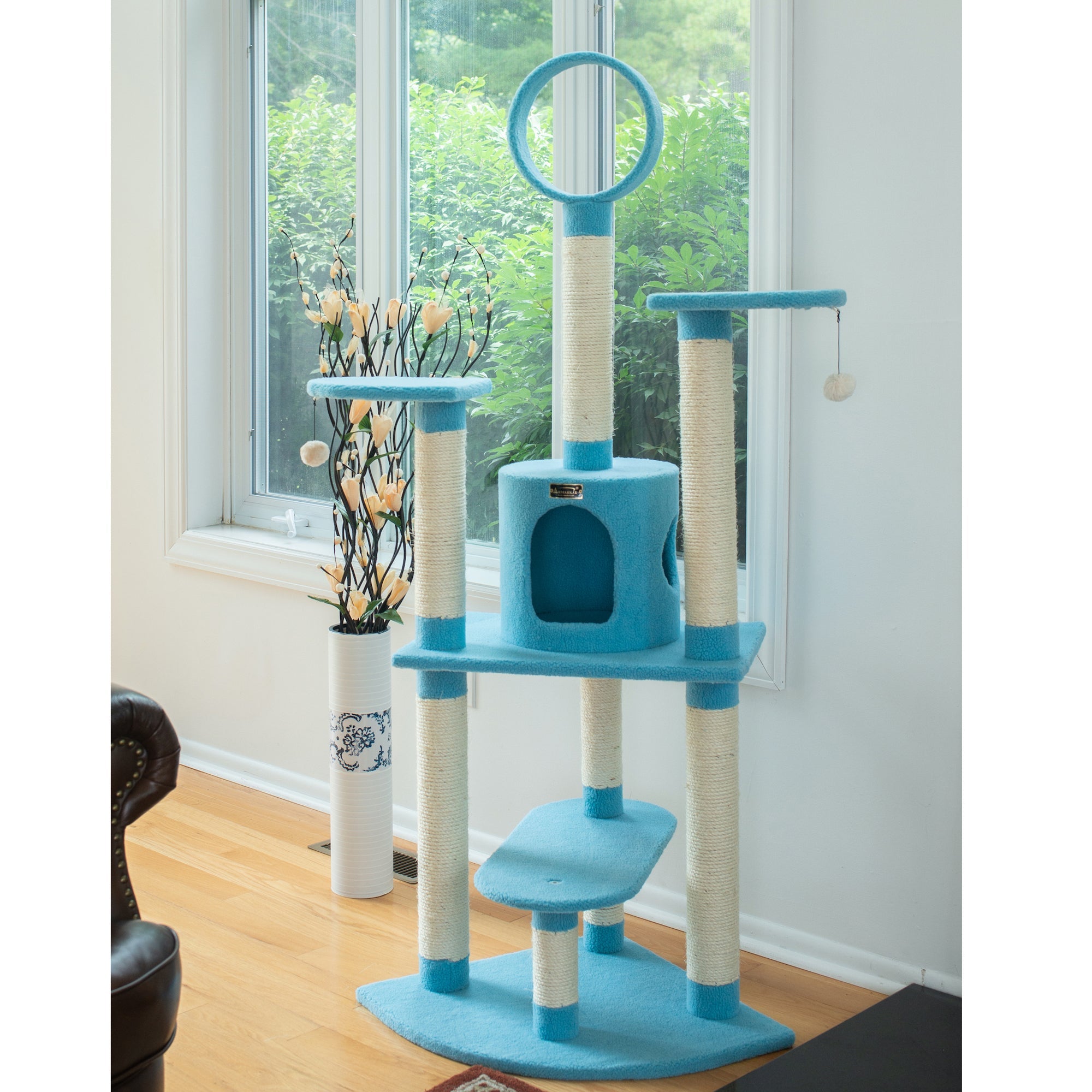 Armarkat B6605 65-Inch Classic Cat Tree In Sky Blue Jackson Galaxy Approved Five Levels With Perch Condo Hanging Tunnel