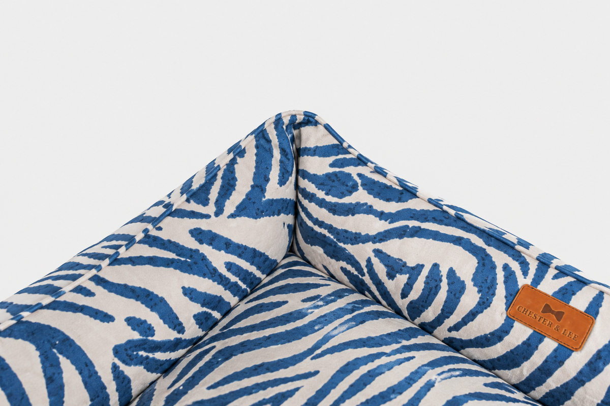 Chester & Lee Velvet Sleeper Dog Bed Blue & White Animal Print