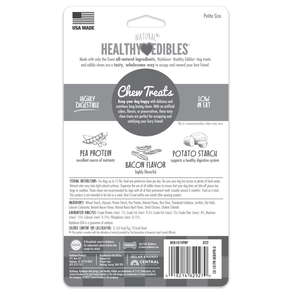Nylabone Healthy Edibles Bacon Bone Chew Treats (6.2oz) - HT Animal Supply