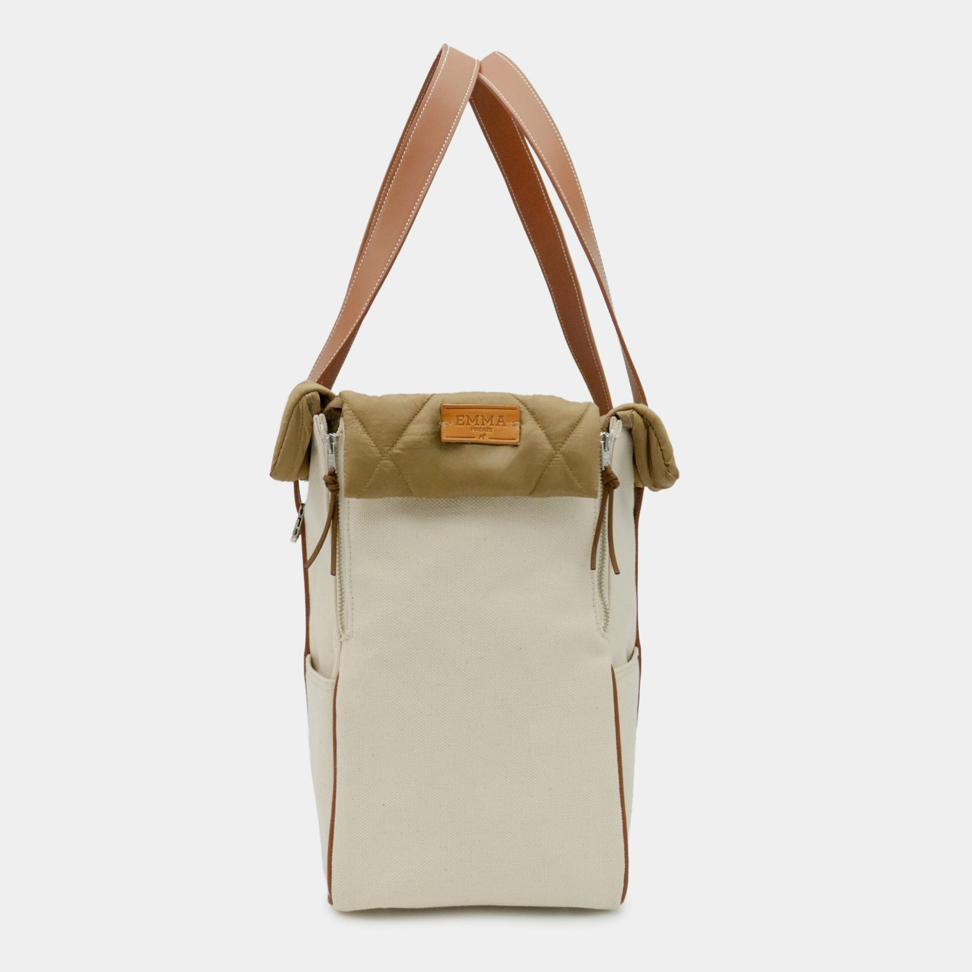 Emma Firenze: Natural Canvas & Cognac Leather Dog Carrier