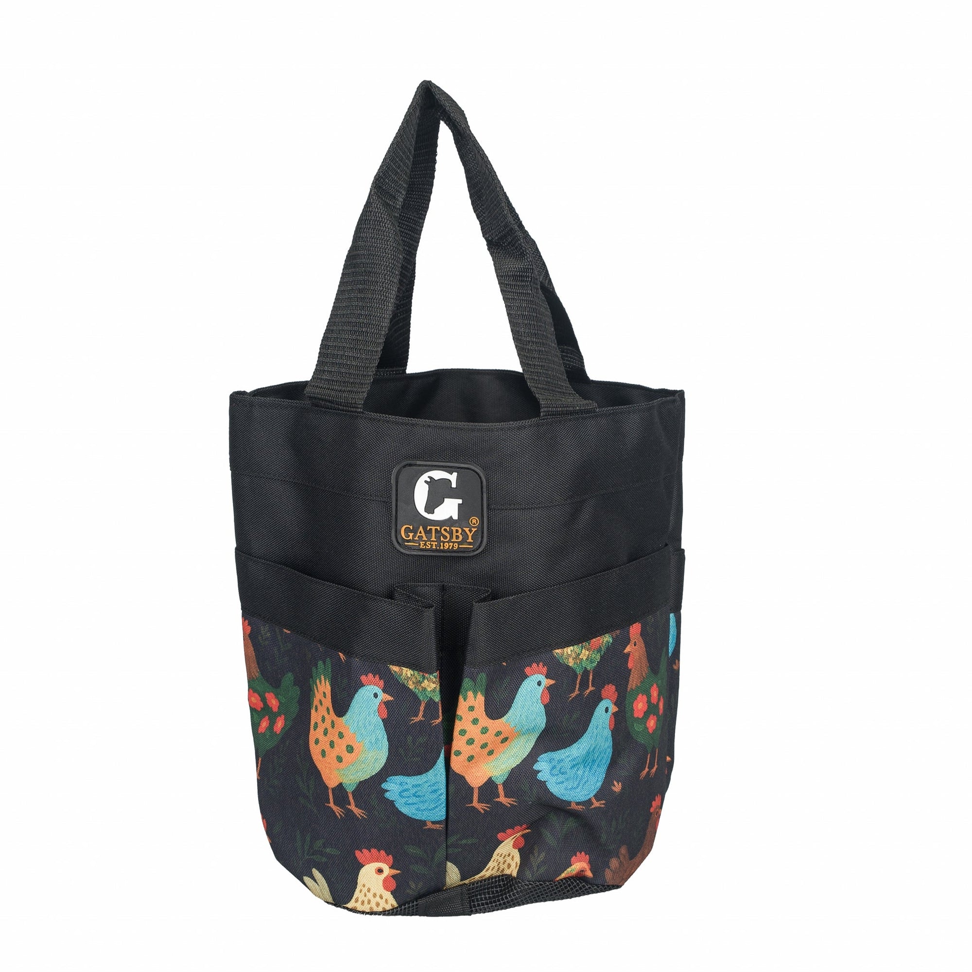 Gatsby Print Nylon Stable Tote with Mesh Bottom - Chickens