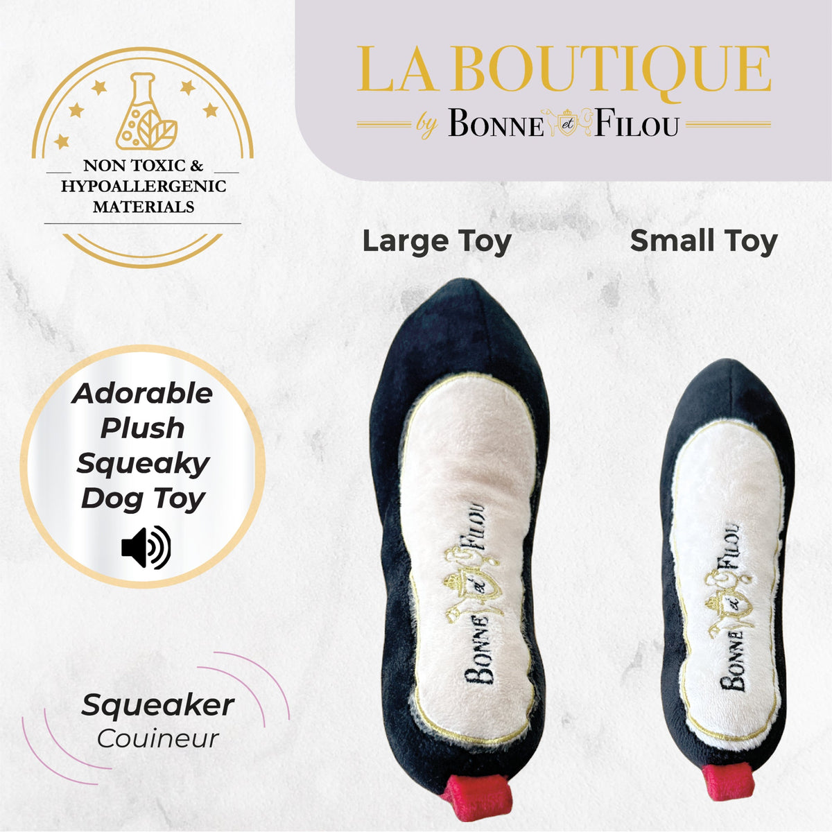 Bonne et Filou – Red Heel Squeaky Dog Shoe Toy
