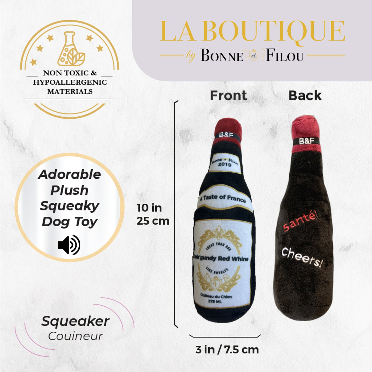 Bonne et Filou – Large French-Inspired Plush Squeaky Dog Toy Set