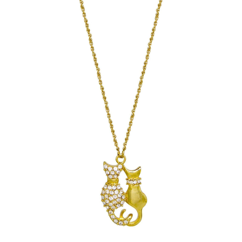 1928 Jewelry Meow and Forever Rhinestone Crystal Pendant Necklace 16 Inch with 3 Inch Extension