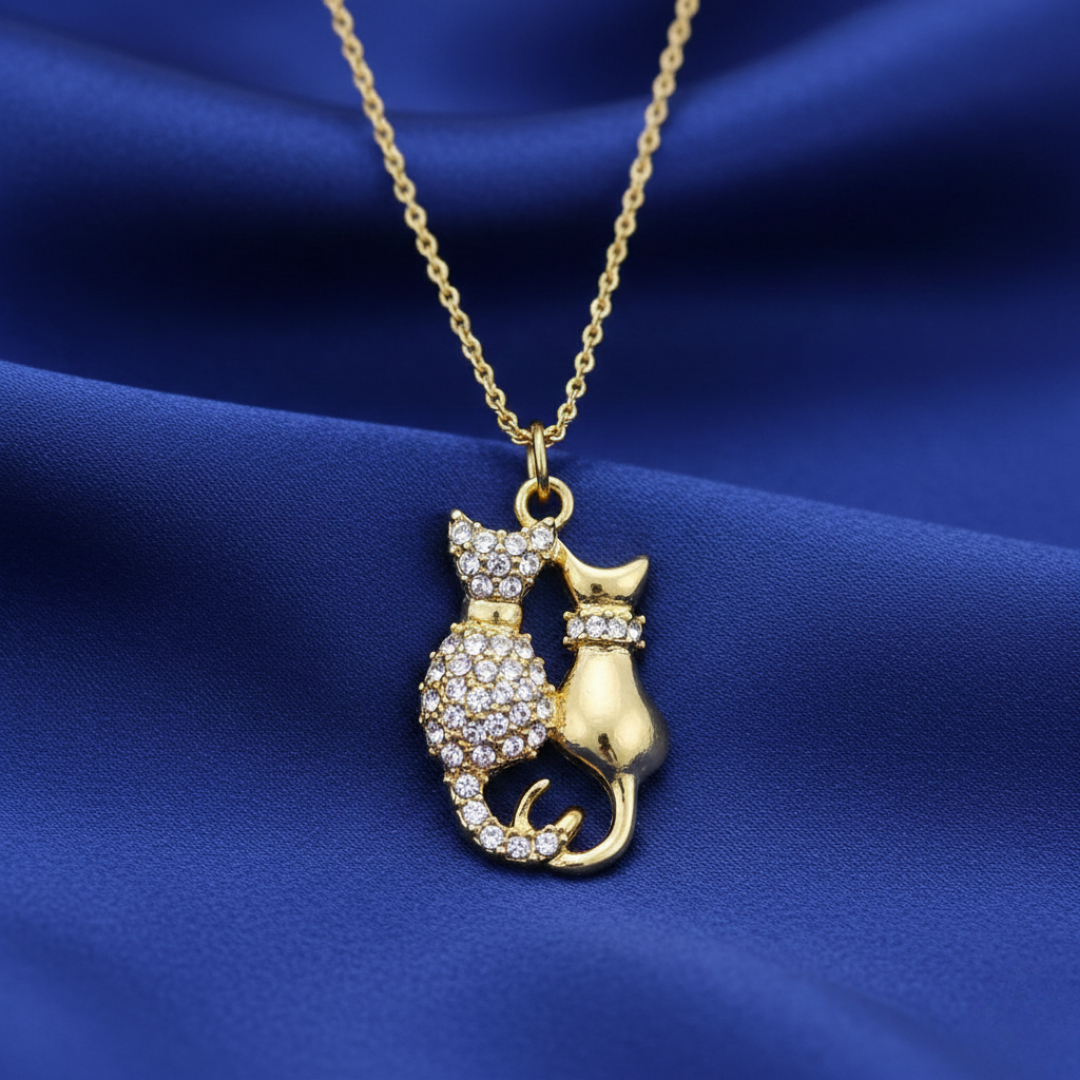 1928 Jewelry Meow and Forever Rhinestone Crystal Pendant Necklace 16 Inch with 3 Inch Extension