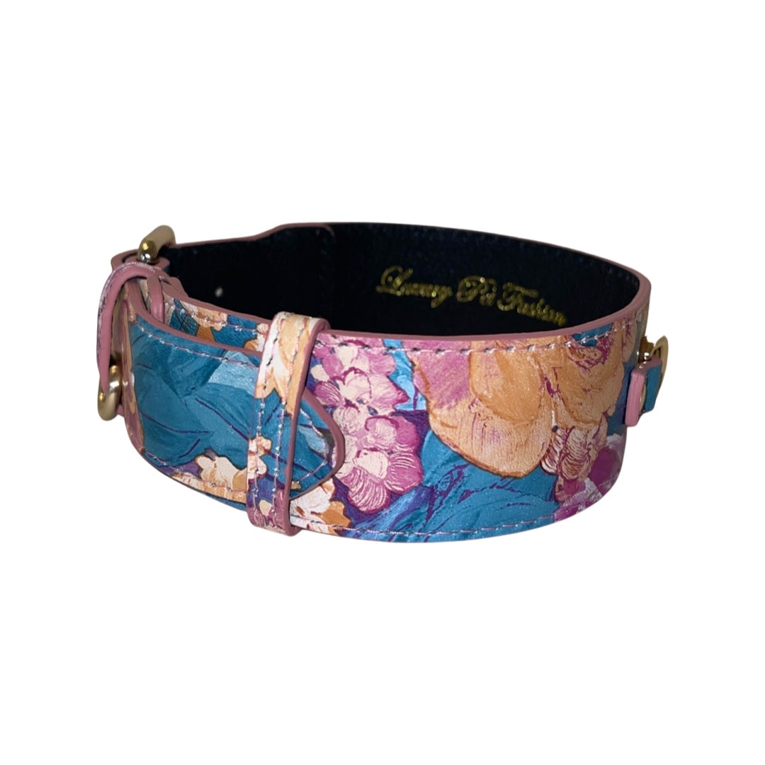 Allysa Payne Floral Print Italian Leather Classic Dog Collar