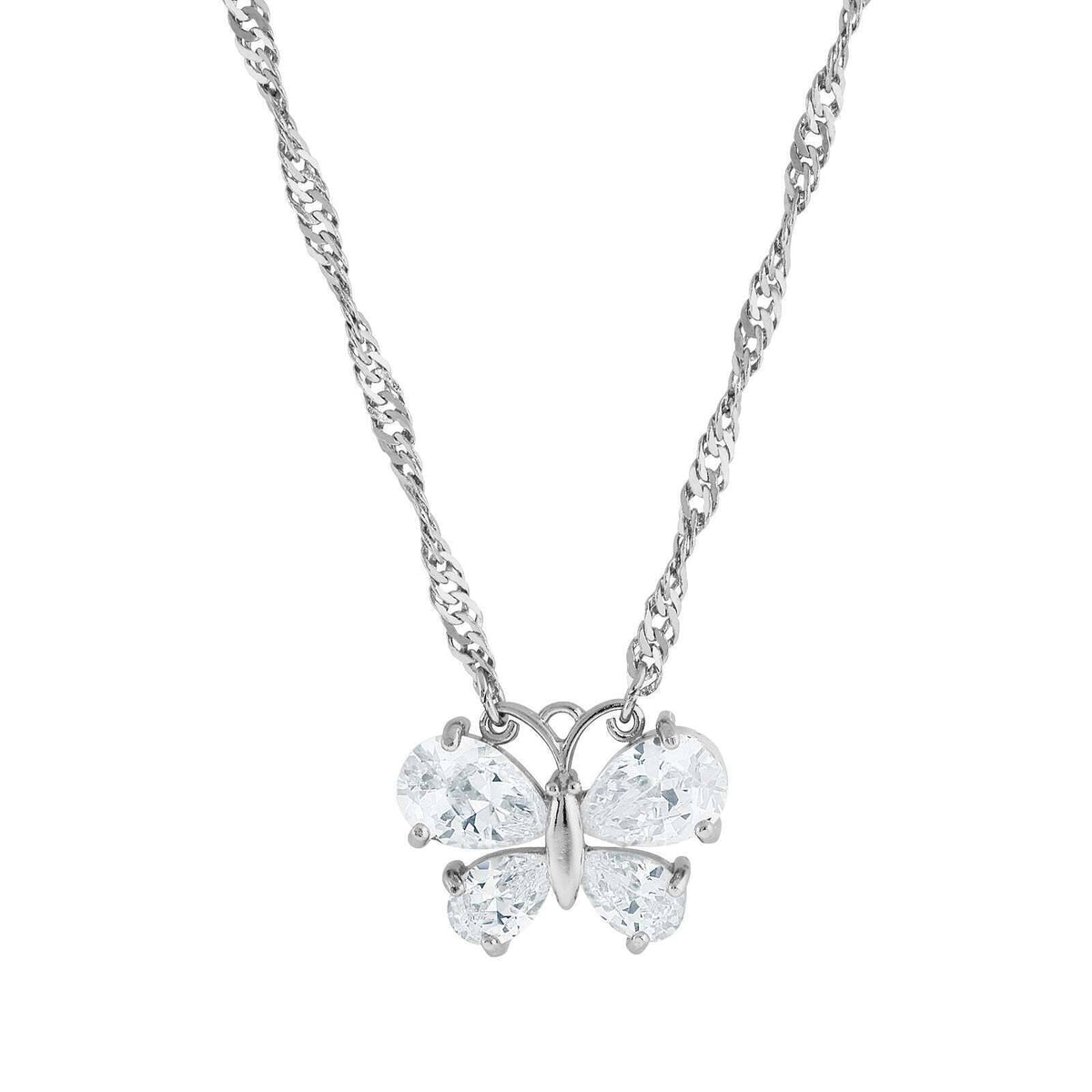 1928 Jewelry Cubic Zirconia Butterfly Pendant Necklace 16 Inch with 3 Inch Extender