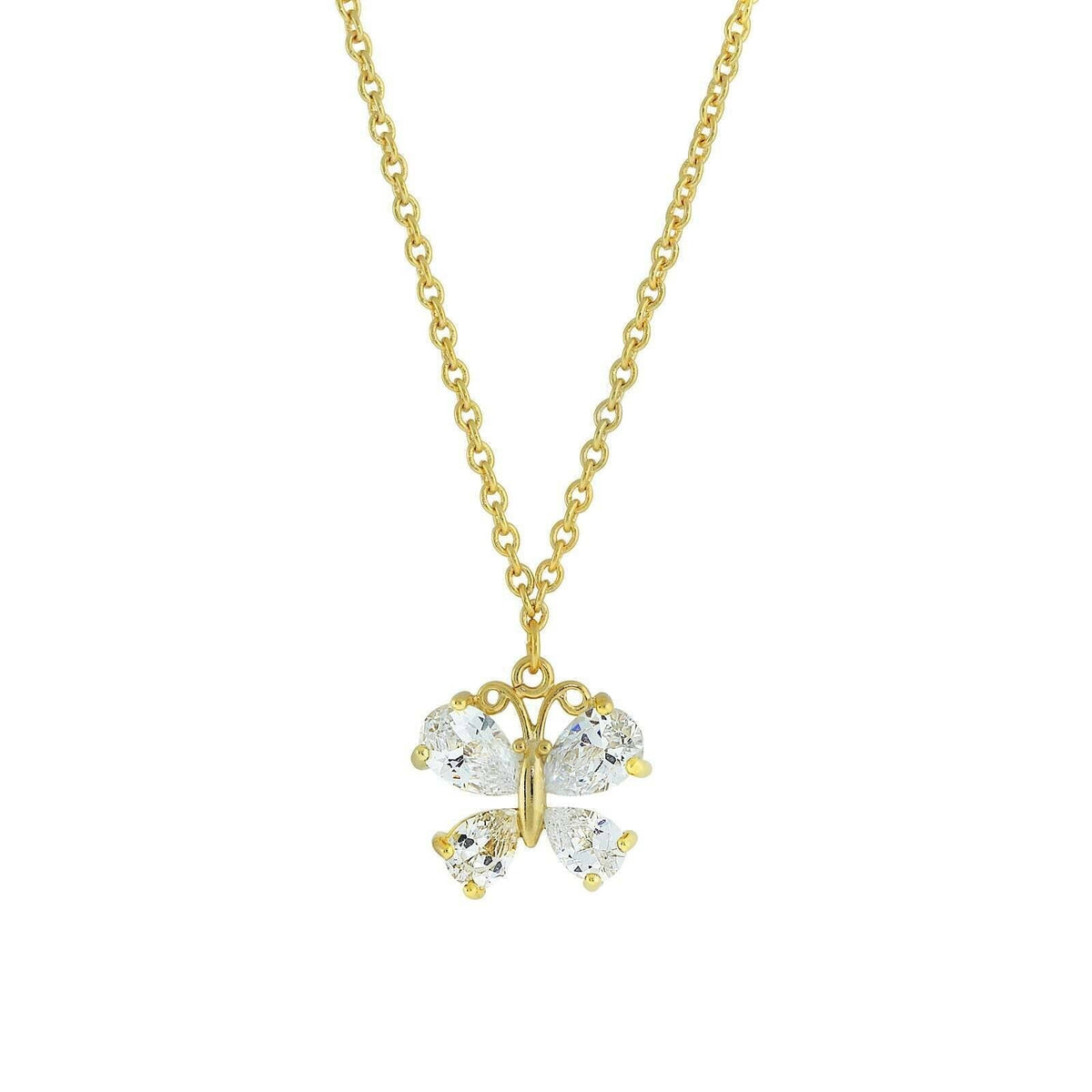 1928 Jewelry Cubic Zirconia Butterfly Pendant Necklace 16 Inch with 3 Inch Extender
