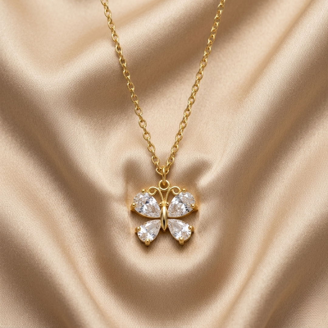 1928 Jewelry Cubic Zirconia Butterfly Pendant Necklace 16 Inch with 3 Inch Extender