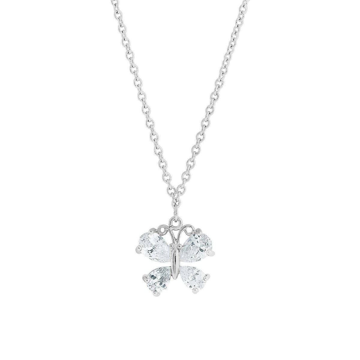 1928 Jewelry Cubic Zirconia Butterfly Pendant Necklace 16 Inch with 3 Inch Extender