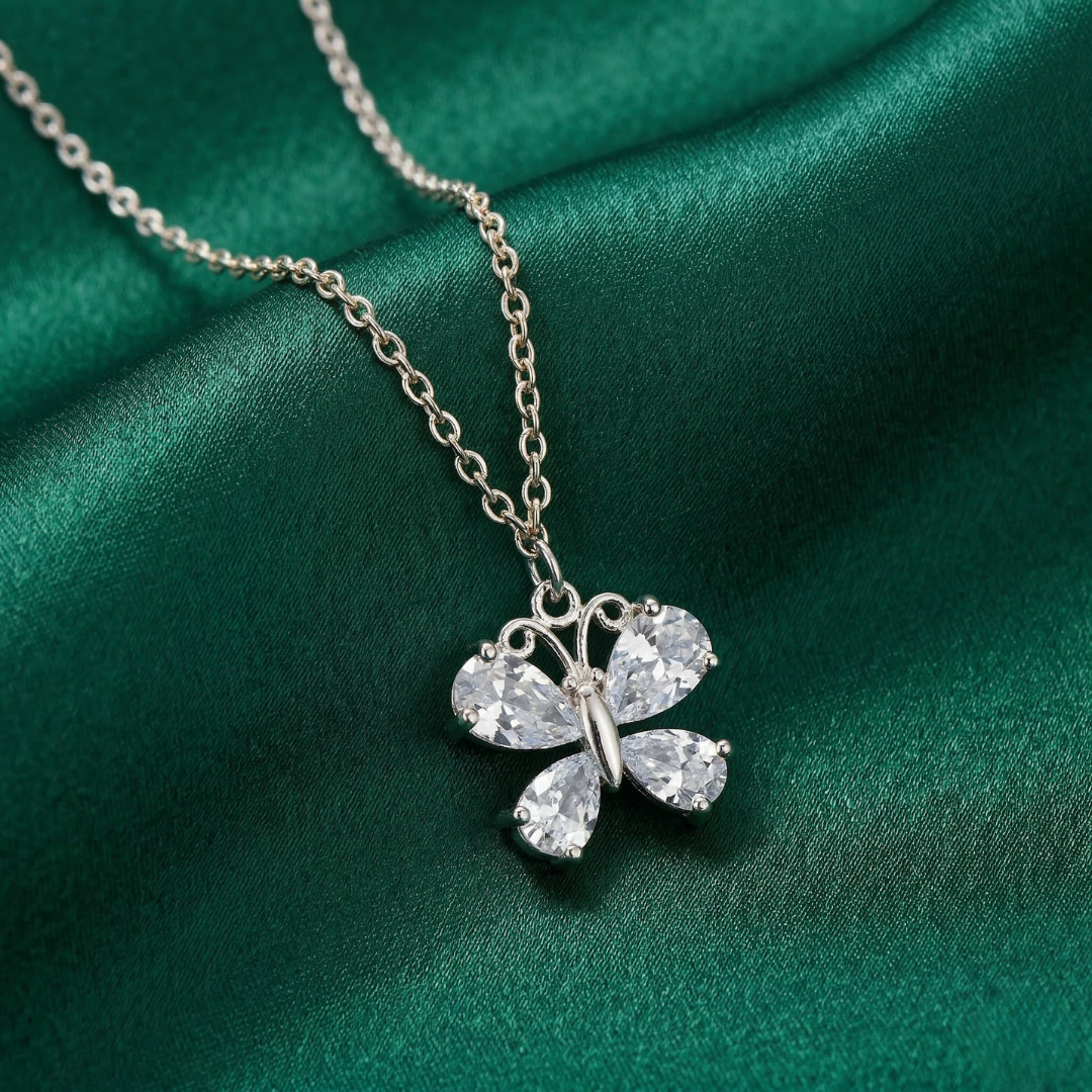 1928 Jewelry Cubic Zirconia Butterfly Pendant Necklace 16 Inch with 3 Inch Extender