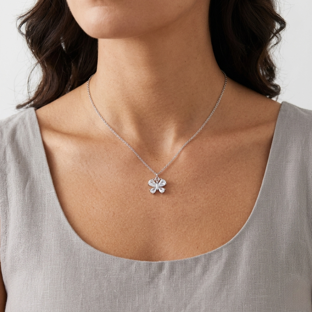 1928 Jewelry Cubic Zirconia Butterfly Pendant Necklace 16 Inch with 3 Inch Extender