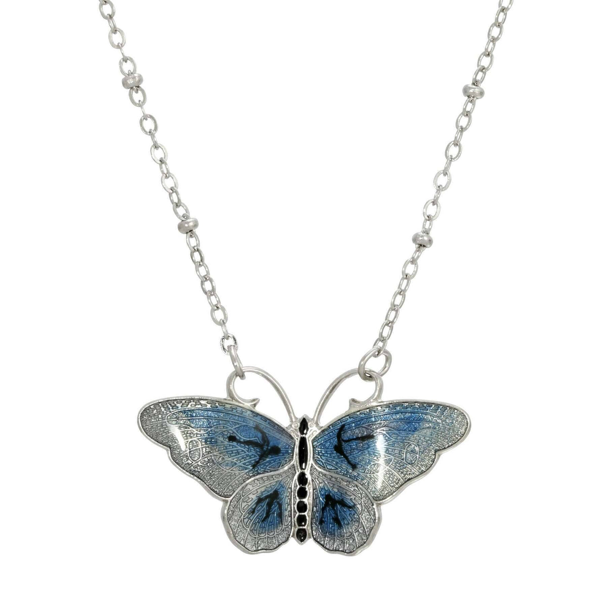 1928 Jewelry Butterfly's Dance Enamel Pendant Necklace 16 Inch with 3 Inch Extender