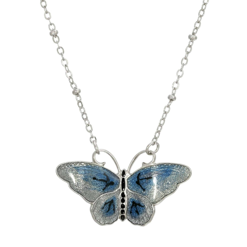 1928 Jewelry Butterfly's Dance Enamel Pendant Necklace 16 Inch with 3 Inch Extender