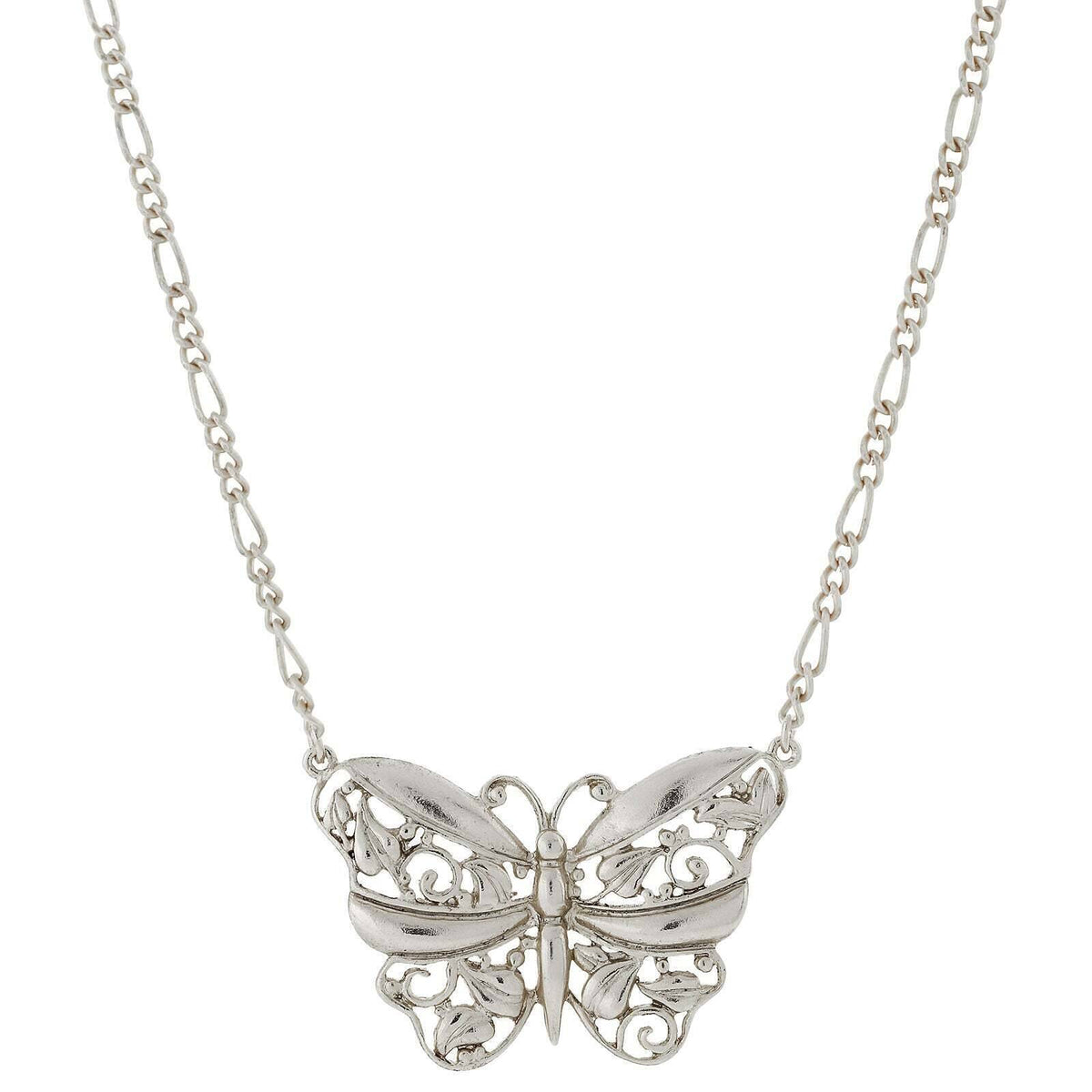1928 Jewelry Classic Filigree Butterfly Pendant Necklace 16 Inch with 3 Inch Extender