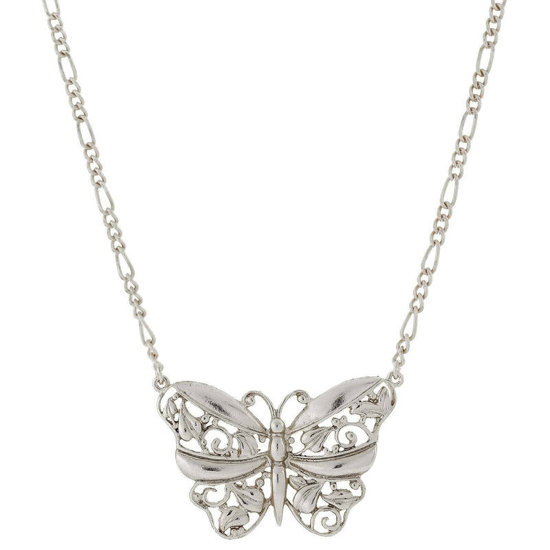 1928 Jewelry Classic Filigree Butterfly Pendant Necklace 16 Inch with 3 Inch Extender
