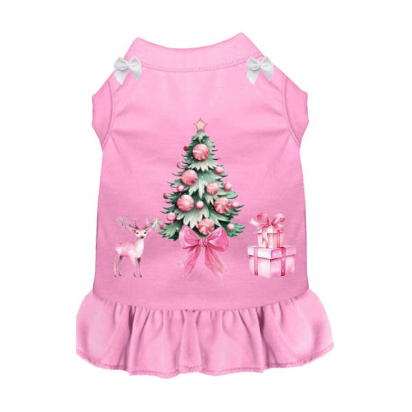 Bark 5th Ave., LLC Pink Reindeer Christmas Dress White pet supplies