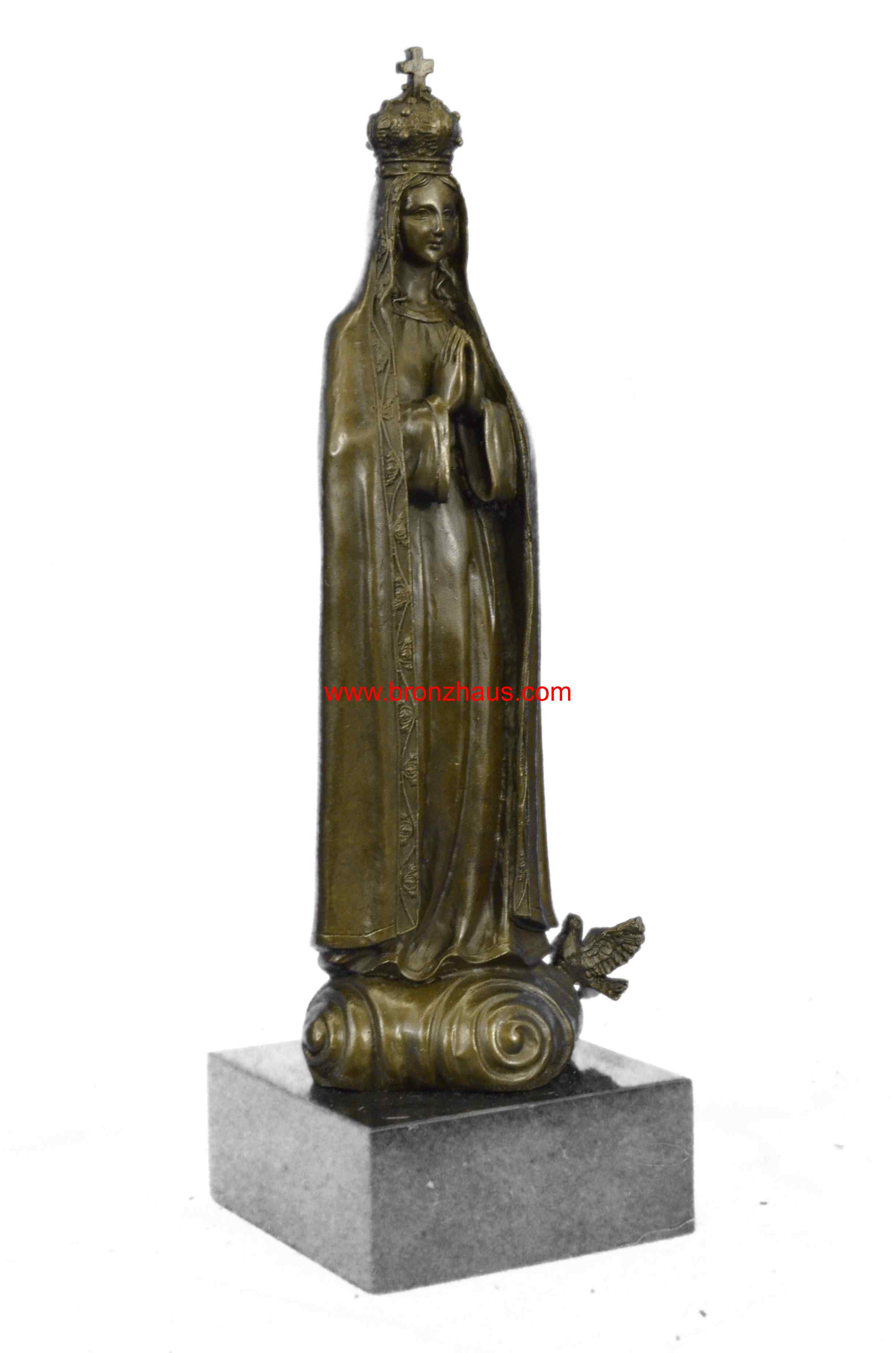 Bronze Art Metal Sculpture Religious Crowned Virgin Mary Bird Figurine Statue NR