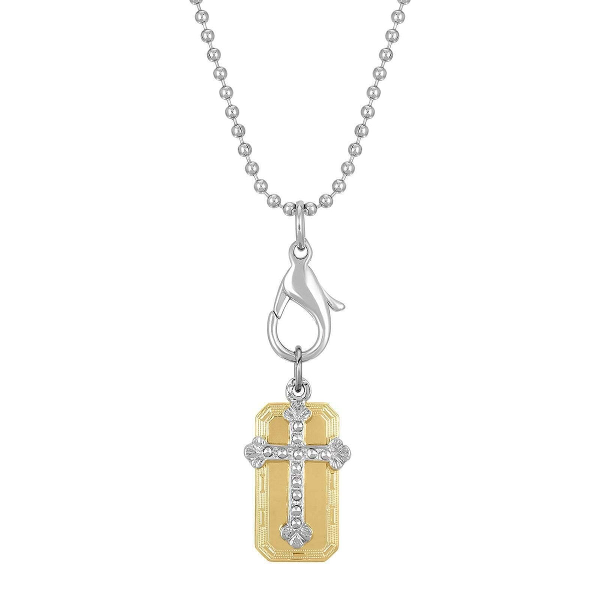 1928 Jewelry Dog Tag And Cross Charm Pendant Necklace 16 Inch with 3 Inch Extender