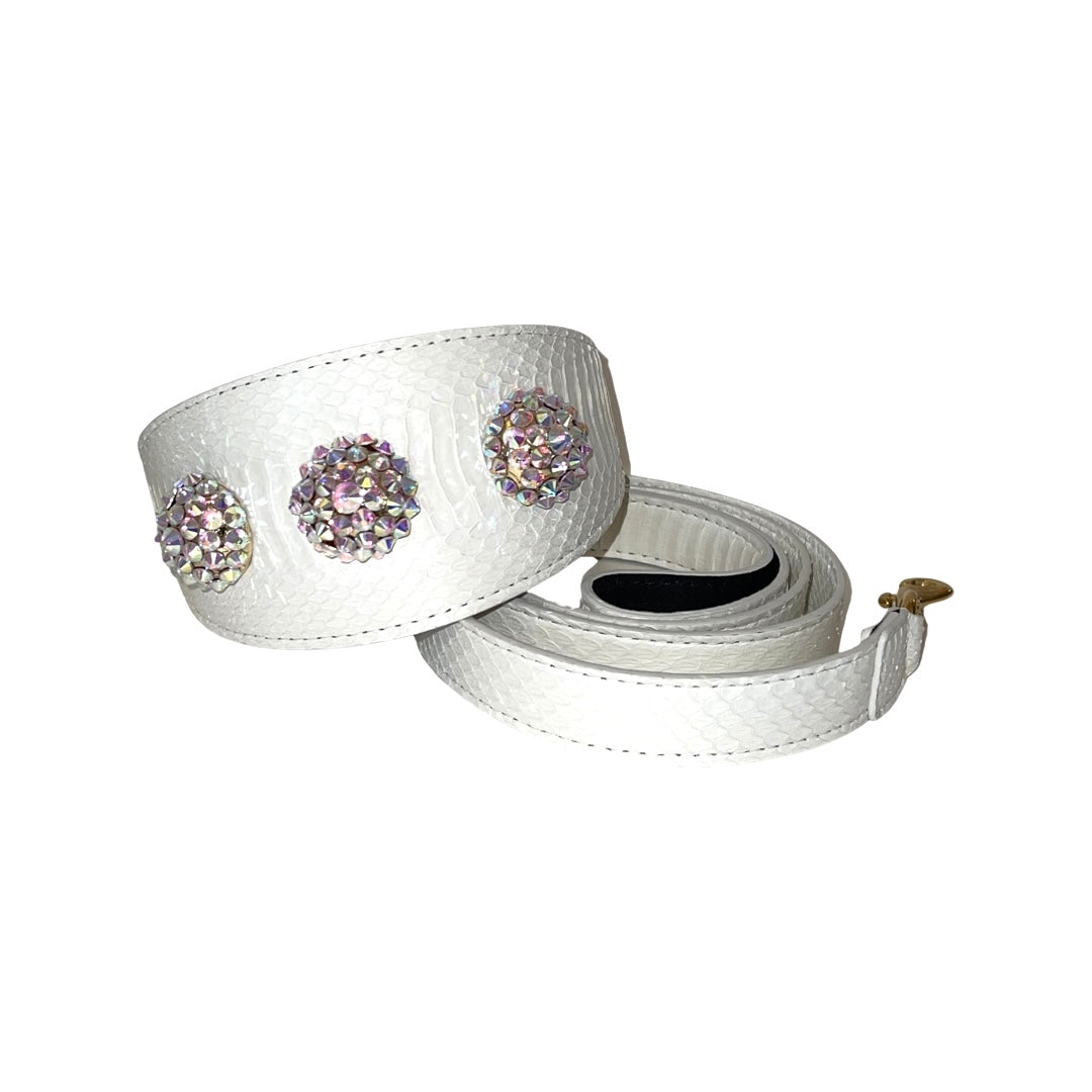 Allysa Payne Matte White 3-Inch Wide Style , With Our Custom Swarovski Rivets Dog Collar & Leash Set